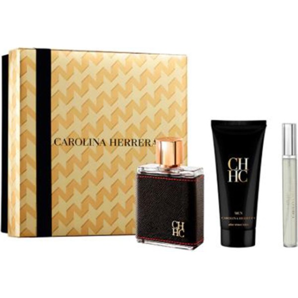 Carolina herrera ch men eau de toilette 10ml vaporizador + locion after shave 100ml + miniatura 10ml